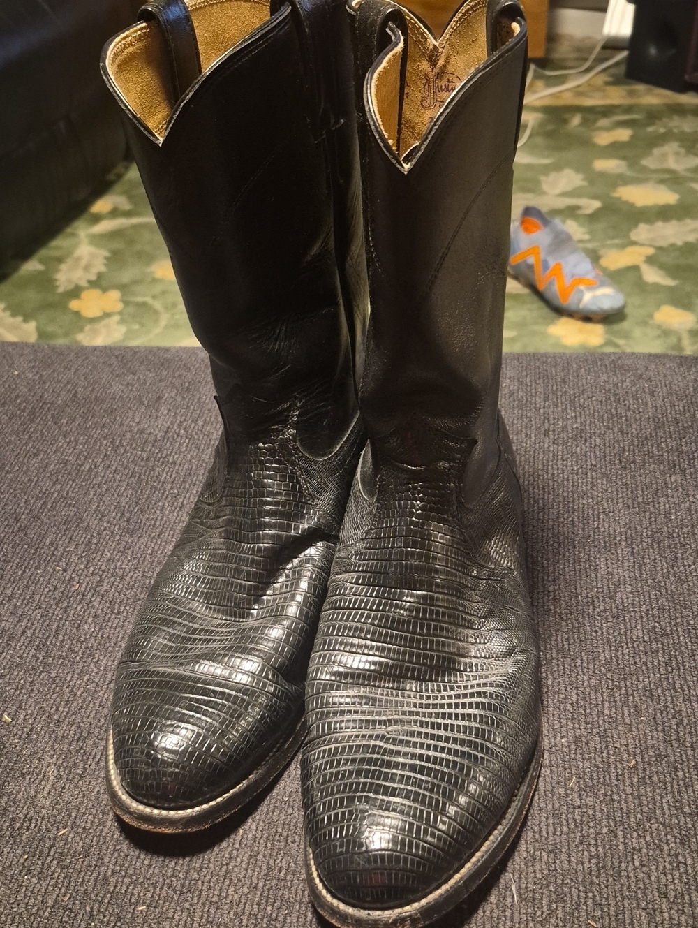 Justin Boots Black Lizard-Embossed Leather Western Boots